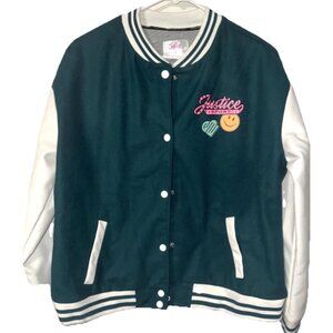 Justice Sport Varsity Girls Jacket Green White Size 16 18 Or Womens Medium
